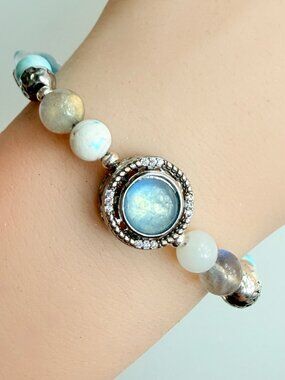 Rotating Aquamarine Bracelet Blue Gemstone Asymmetric Handmade